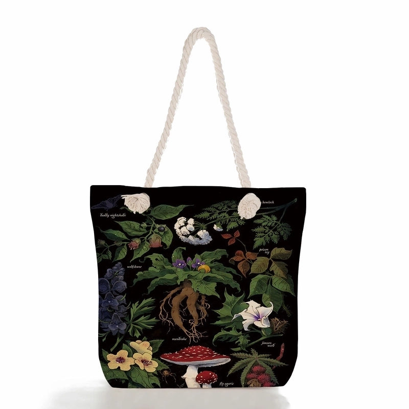 Women's Fashion Cartoon Mushroom Butterfly Canvas Shopping Bags