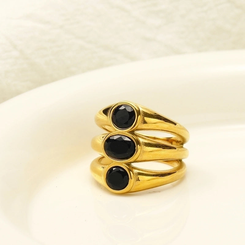 3 Pieces Minimalist Commute Geometric Titanium Steel Inlay Zircon Rings