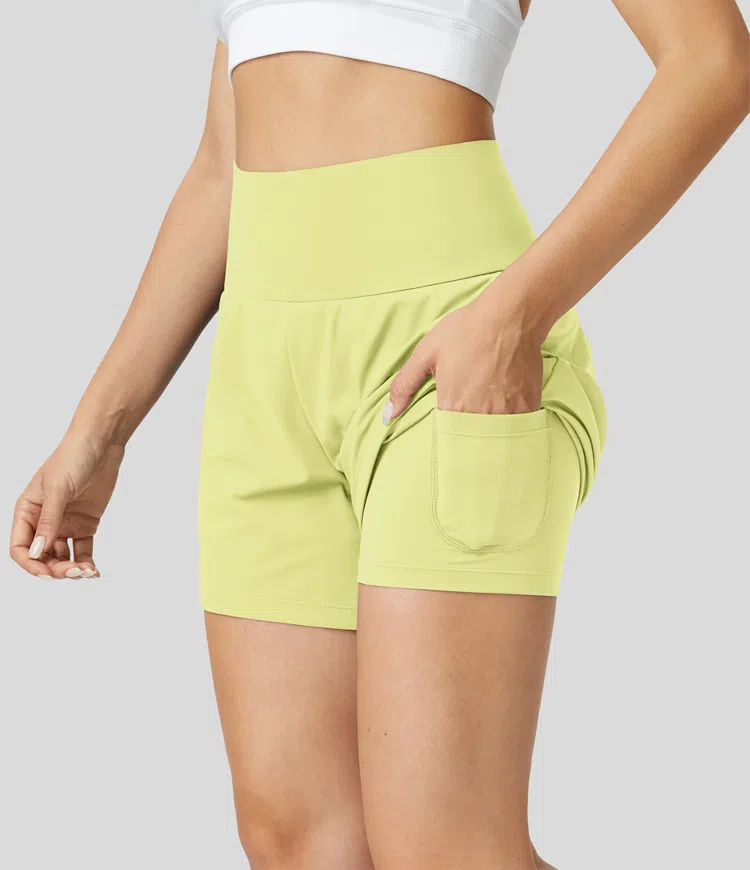 ⚡7 Packs for $24.98⚡Super High Waisted Back Pocket & Side Hidden Pocket 2-in-1 Yoga Shorts, 7/14 Color Sets