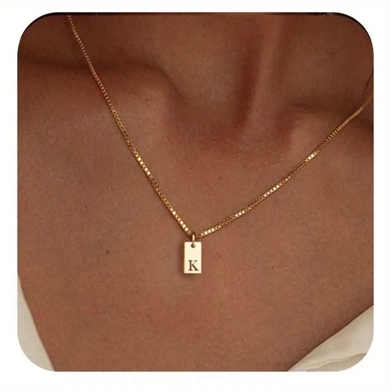 Titanium Steel Minimalist Letter Rectangle Plating Pendant Necklace