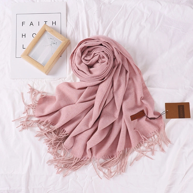 Solid Color Prickly Wool Scarf Women's 300g Ge Run Si Imitation Cashmere Thickened Scarf Japanese Style Plain Scarf For Autumn And Winter