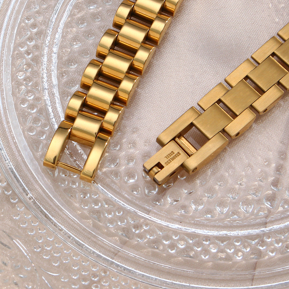 Women Fashion Chain Geometric Stainless Steel 18K Gold Plated Bracelets