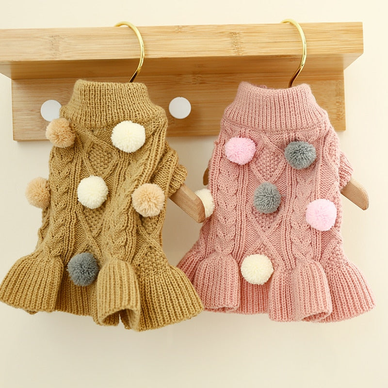 Wool Plush Ball Puppy Sweater Dress