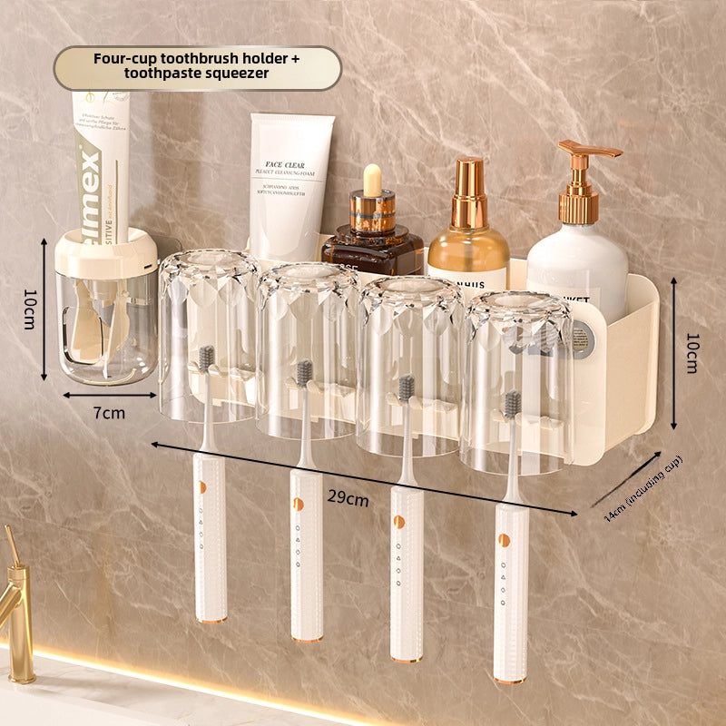 Toothbrush Storage Rack Toothpaste Tooth Cup Rack Mouthwash Cup Household Wall-mounted Brush Cup A Family Of Three Or Four Toothbrush Holes