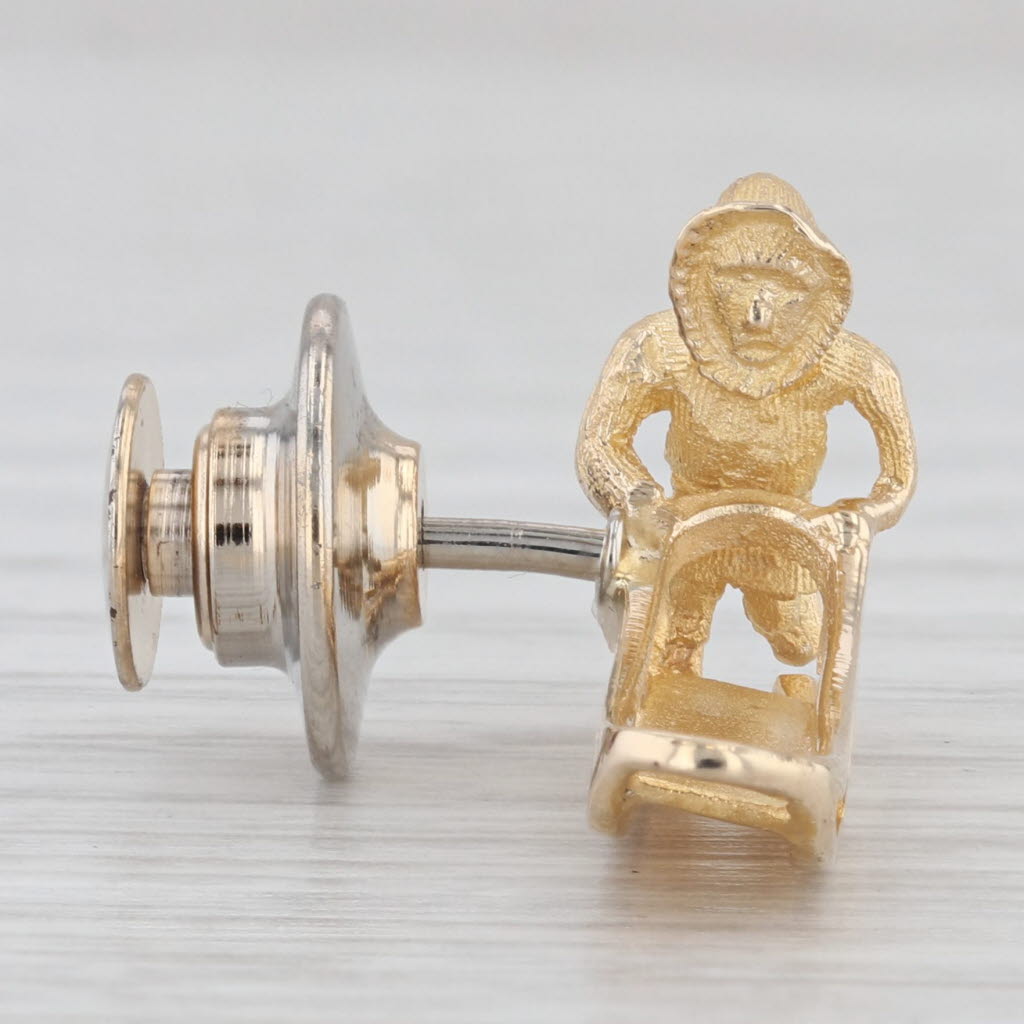 Vintage Figure Pushing Sled Pin 10k Yellow Gold Alaskan
