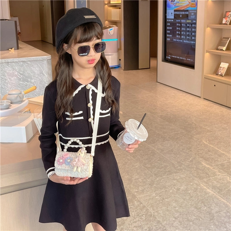 New Girl Bag Pearl Style Portable Trendy Bag Woolen Flower Fashion Girl Princess Crossbody Bag