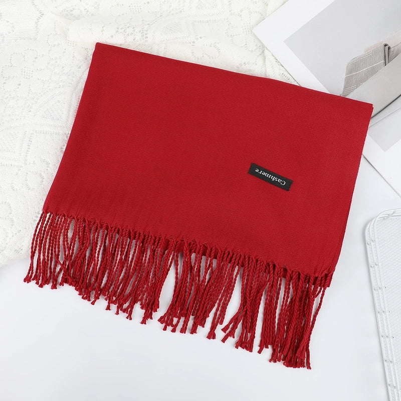 Solid Color Cashmere Tassel Scarf  Autumn And Winter Warm Scarf Simple Style Air Conditioning Shawl