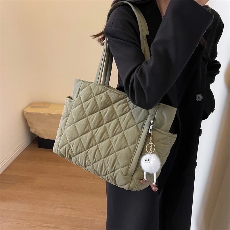 Women's Oxford Cloth Solid Color Elegant Vacation Sports Sewing Thread Square Zipper Shoulder Bag Bucket Bag