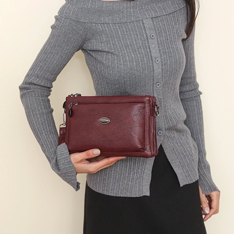 Women's Small Pu Leather Solid Color Streetwear Square Zipper Shoulder Bag Crossbody Bag