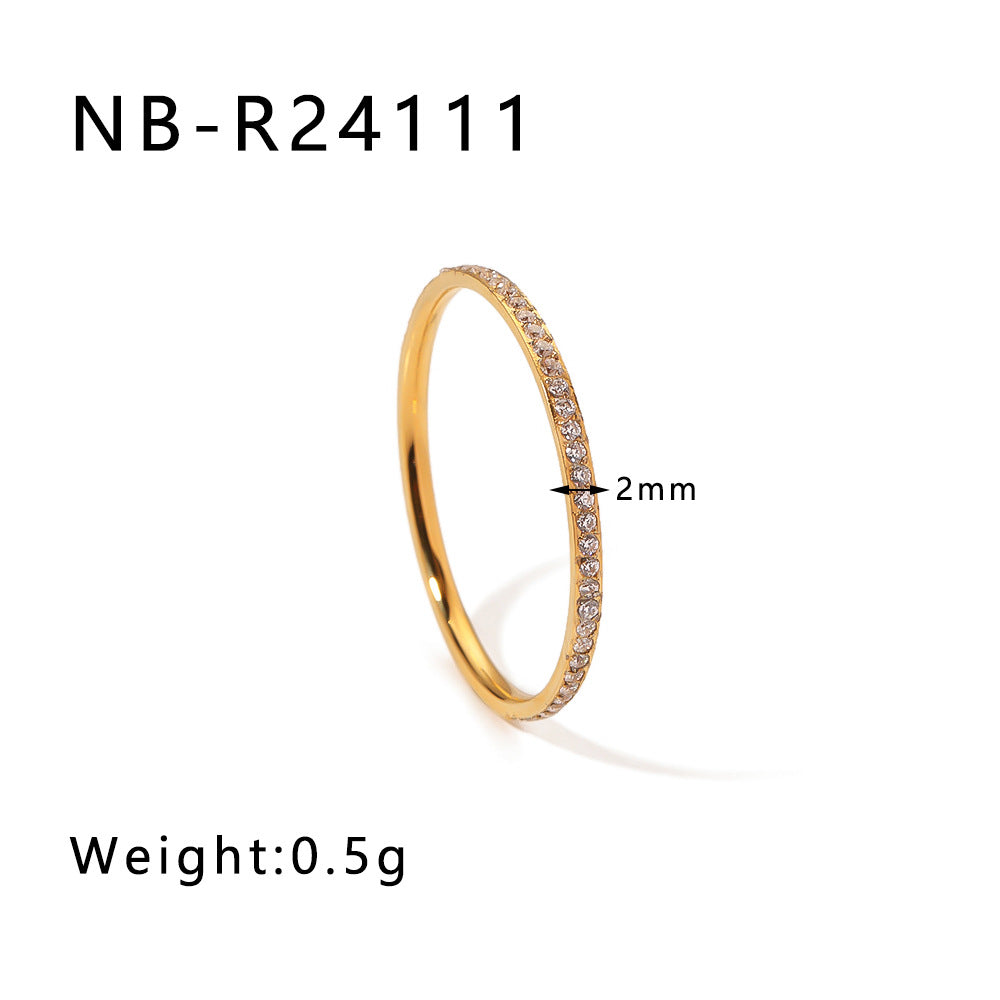 Popular Stainless Steel Diamond-Studded Sparkling Style Elegant Ladies Twist Texture Stacking