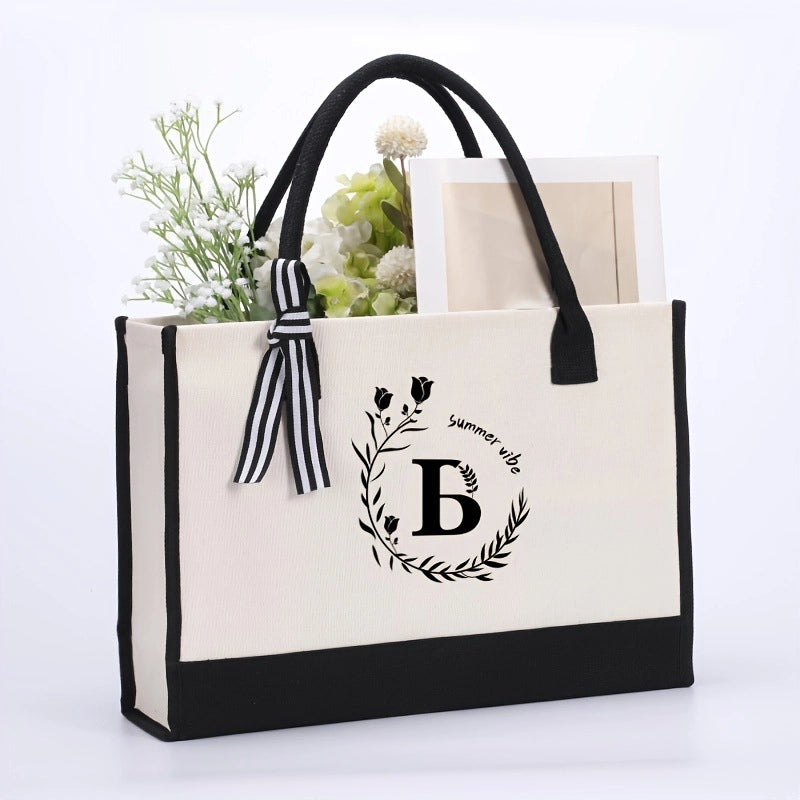 Women's Elegant Letter Flower Canvas Shopping Bags