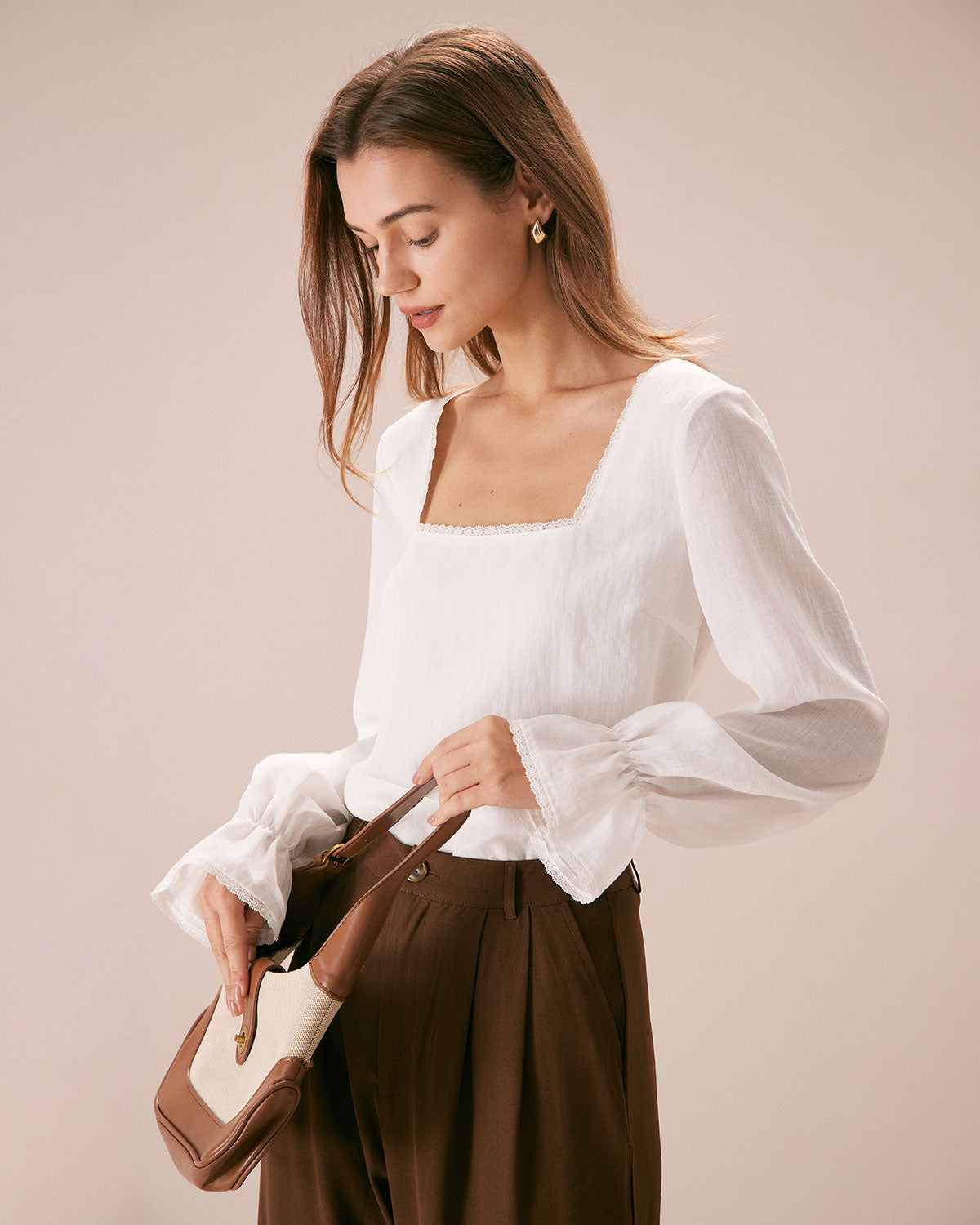 The White Square Neck Poet Sleeve Blouse