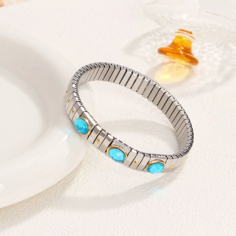 Casual Retro Geometric 304 Stainless Steel Zircon Wristband In Bulk
