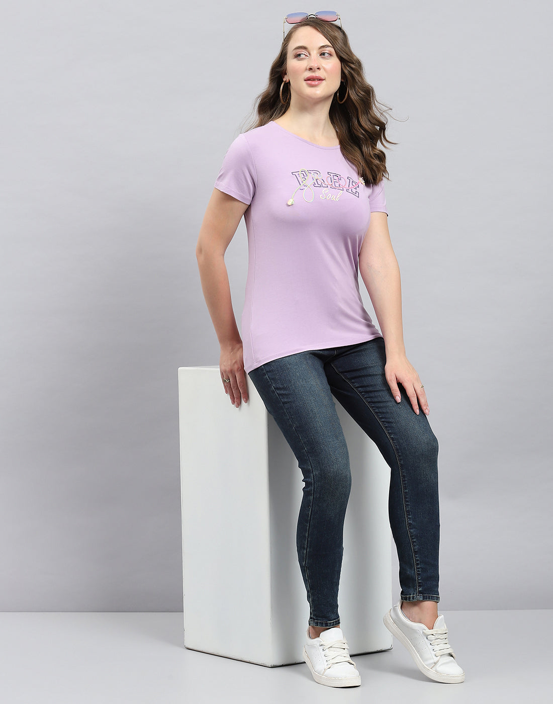 Women Purple Solid Round Neck Half Sleeve Top