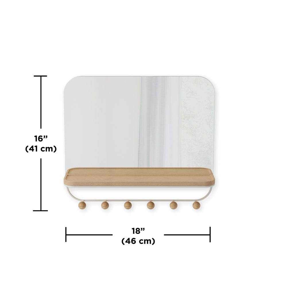 Estique Mirror with Hooks - White