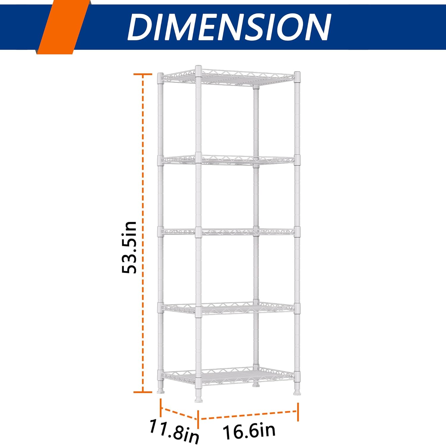 REGILLER 5-Wire Shelving Metal Storage Rack Adjustable Shelves,Standing Storage Shelf Units for Laundry Bathroom Kitchen Pantry Closet(Black,11.8