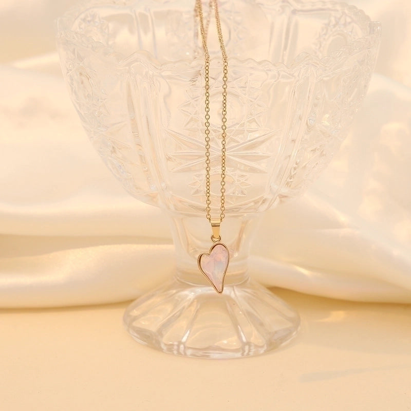 Minimalist Heart Shape 304 Stainless Steel Glass 18K Gold Plated Plating Inlay Pendant Necklace