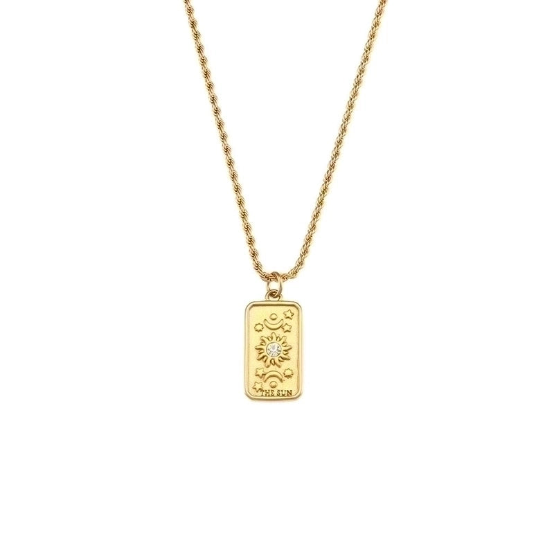 Vintage Style Star Rectangle Stainless Steel Plating Inlay Rhinestones Zircon 18k Gold Plated Pendant Necklace