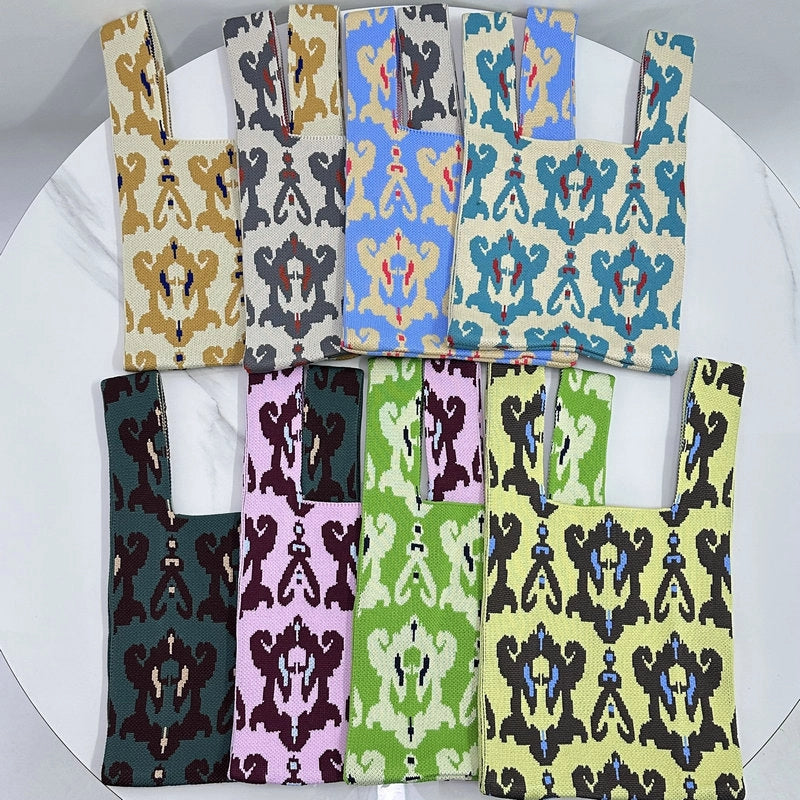 Unisex Small Polyester Geometric Vintage Style Vacation Weave Square Open Handbag
