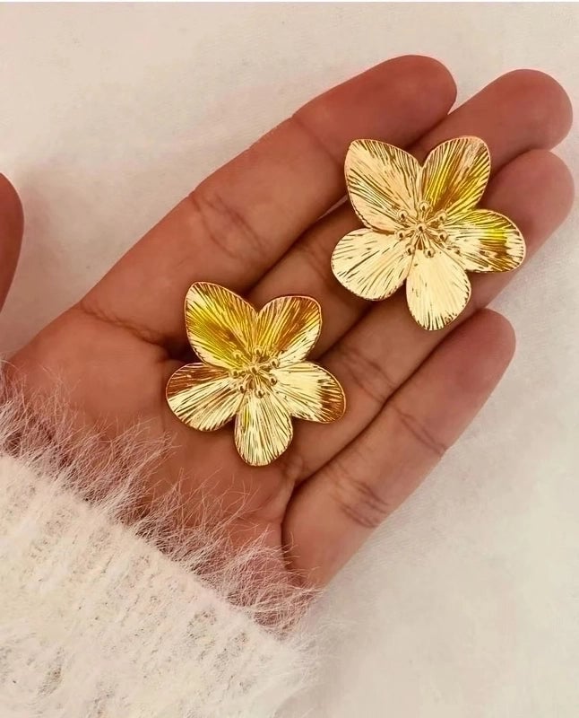 INS Style Flower Butterfly 304 Stainless Steel Turquoise 18K Gold Plated Plating Inlay Rings Earrings
