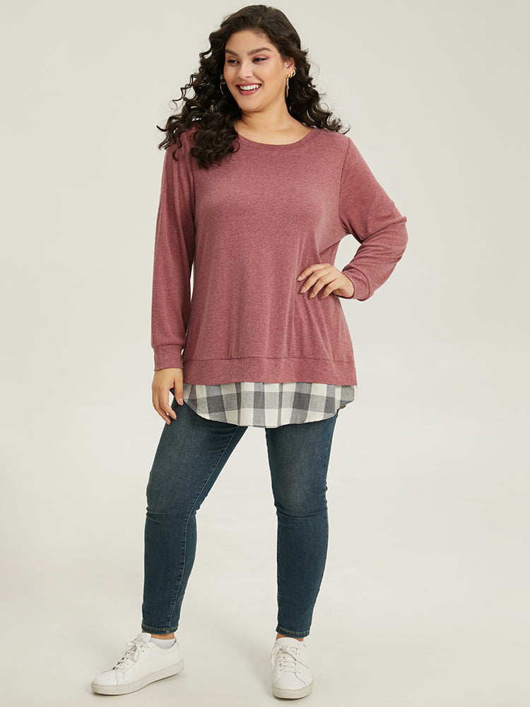 Heather Plaid Patchwork Crew Neck T-shirt