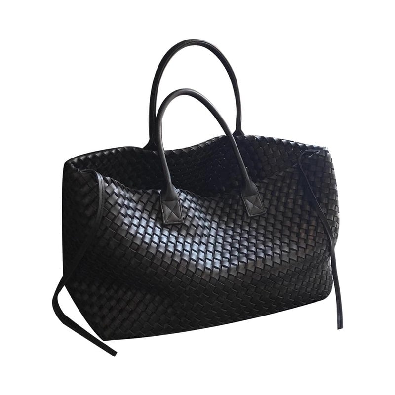 Women's Large Pu Leather Solid Color Streetwear Weave Square Open Tote Bag