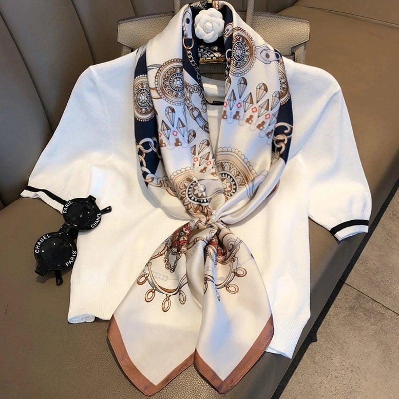 Women's Elegant Vacation Stripe Flower Polyester Silk Scarf