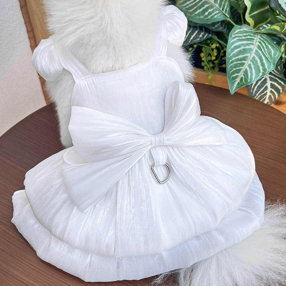 Solid Color Bow Layered Dog Harness Dress