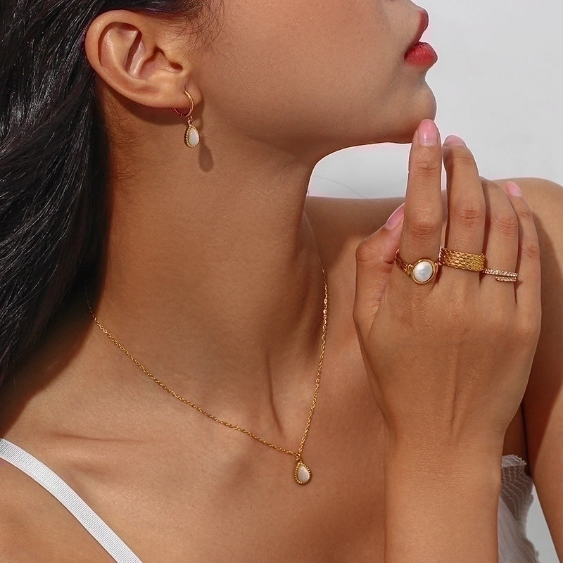 Retro Water Droplets 304 Stainless Steel Opal 18K Gold Plated Plating Pendant Necklace