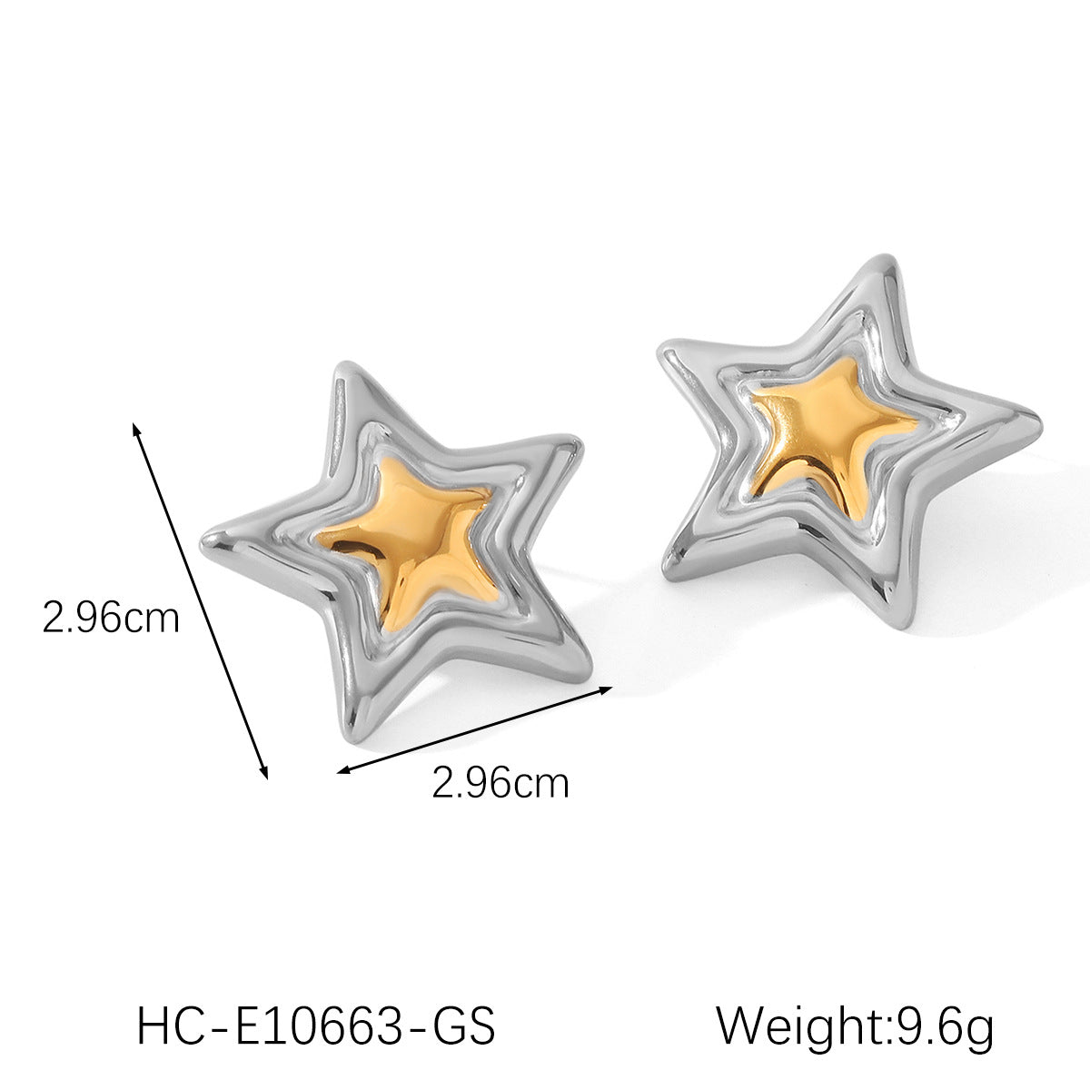 Stainless Steel Five-Pointed Star Pendant Necklace Gold And Silver Color Matching Star-Shaped Open Ring Titanium Steel Star Earrings