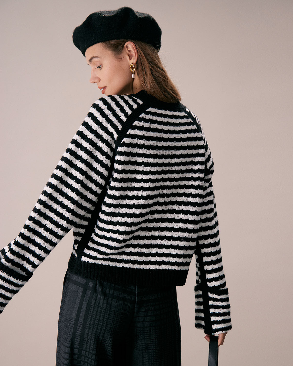 The Black Crew Neck Striped Ribbed Sweater