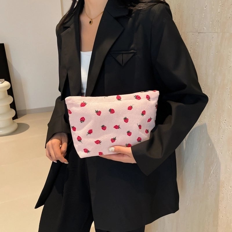 Black White Brown Corduroy Fruit Square Clutches
