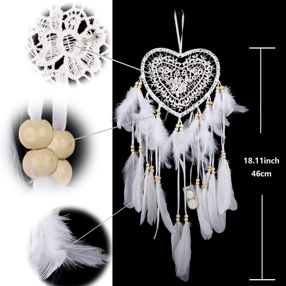 Fancy Dream Catcher With LED String Hollow Hoop Heart Shape Pendant Feathers Handmade Night Light Wall Hanging Home Decor Gift