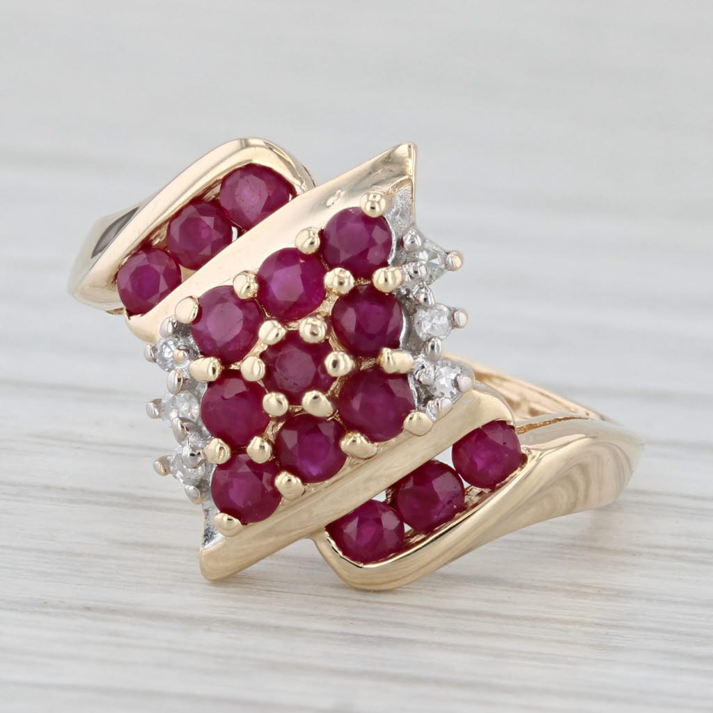 1.14ctw Ruby Diamond Cluster Ring 10k Yellow Gold Size 8 Bypass