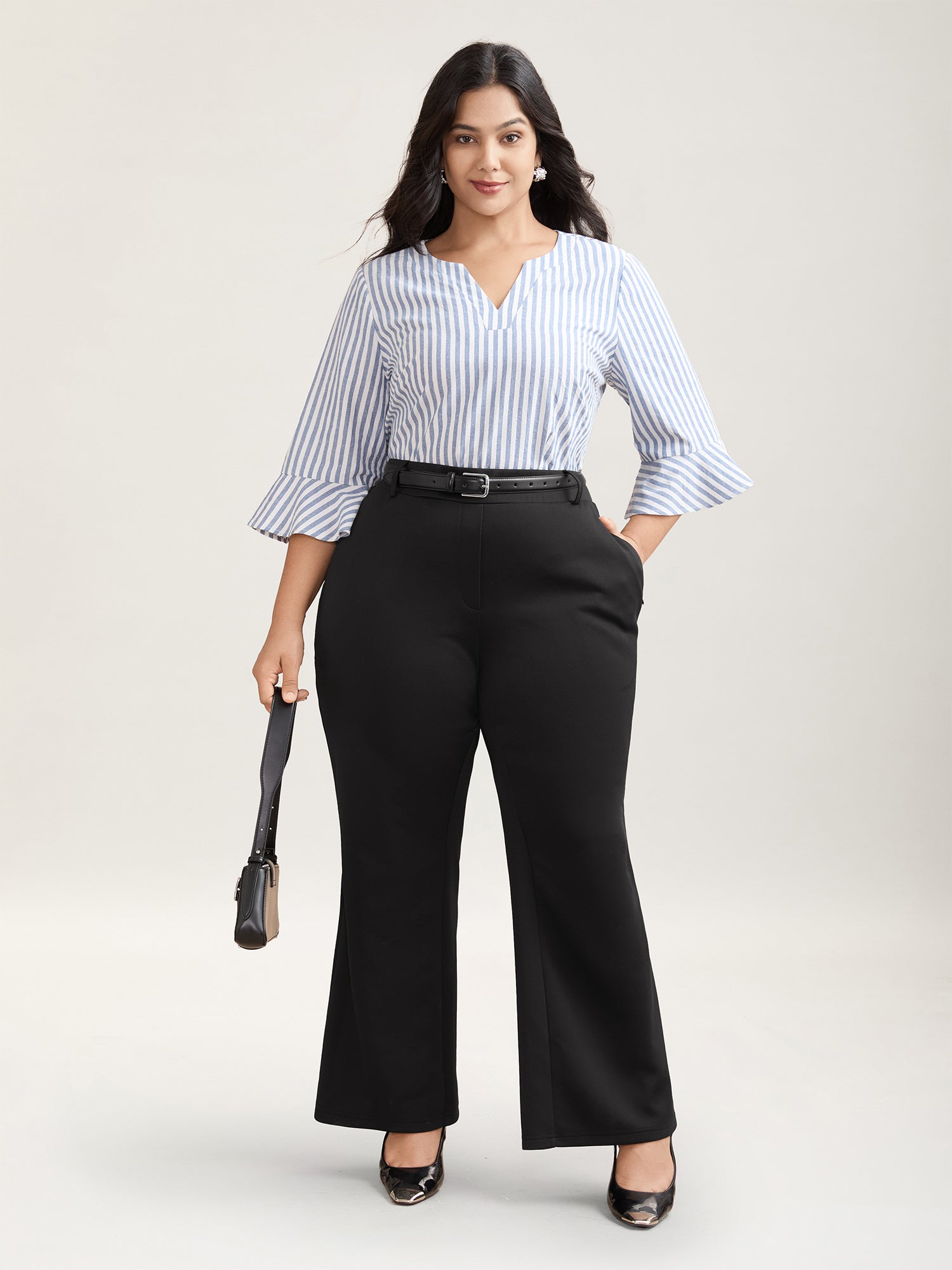 Stretchy Waist Zipper Pocket Flared Pants