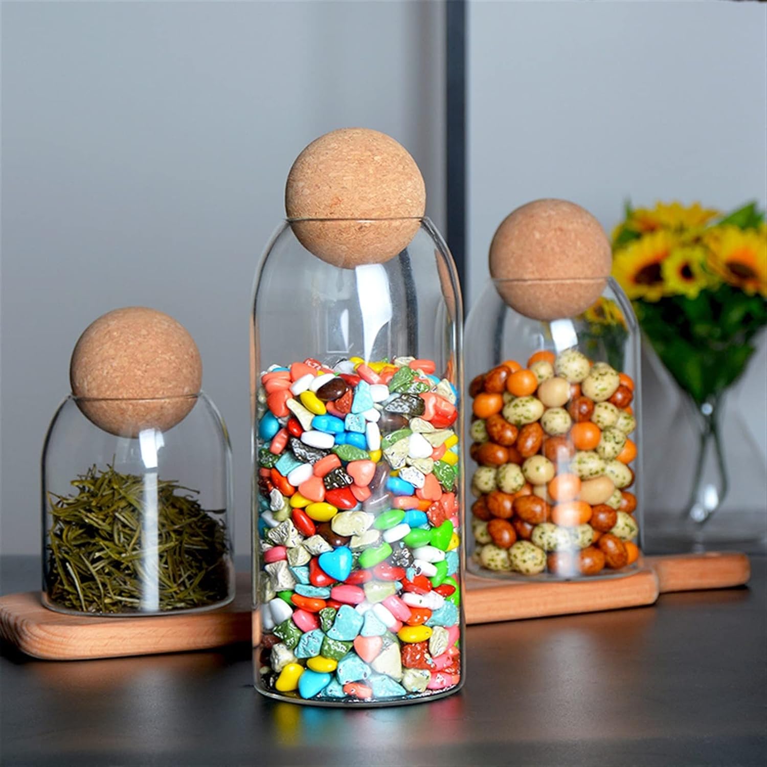 (Pack Of 4) Cork Lead-Free Glass Jar With Lid Bottle Storage Tank Transparent Storage Jars Storage Airtight Canister