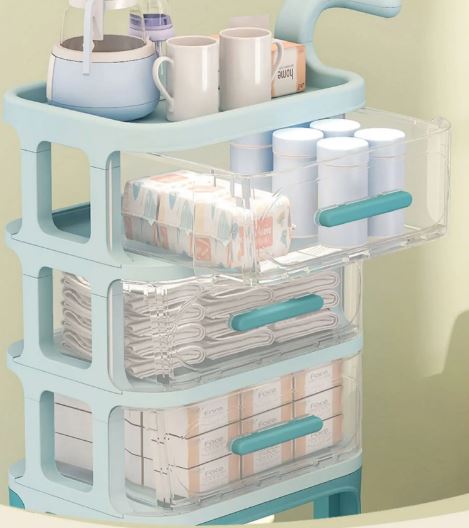 4 Layer Cart Bedside Mobile Snack Storage Rack. Waterproof Freestanding Storage Cabinet