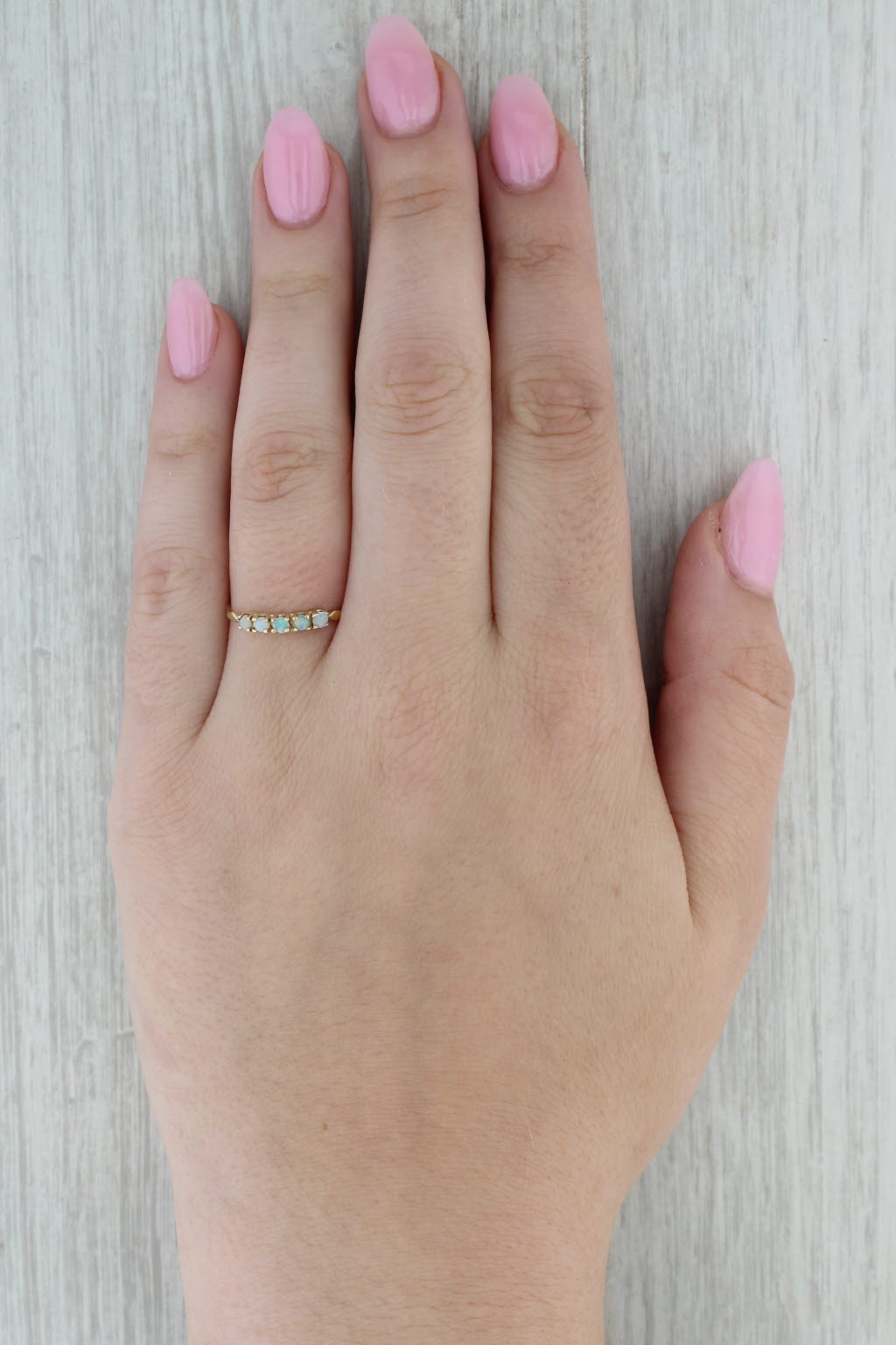 Round Opal 5-Stone Ring 14k Yellow Gold Size 9.5 Stackable
