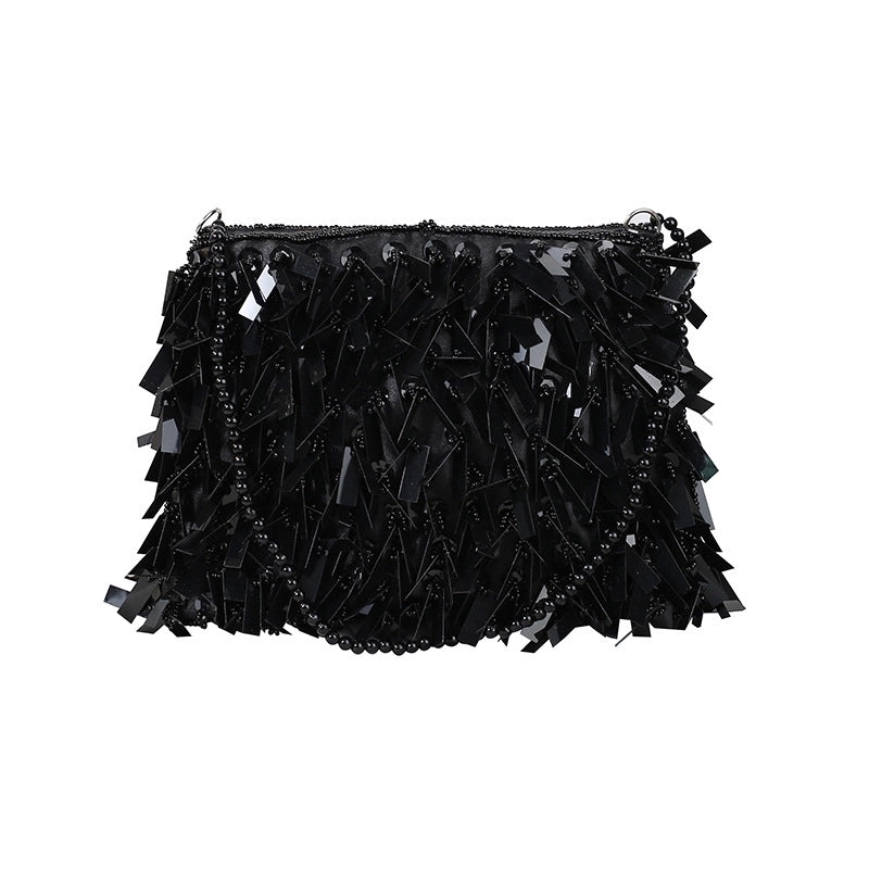 White Black Silver Polyester Solid Color Beading Tassel Square Evening Bags