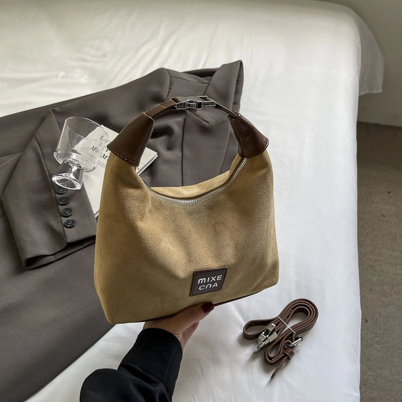 Women's Suede Solid Color Vintage Style Dumpling Shape Zipper Shoulder Bag Handbag Crossbody Bag