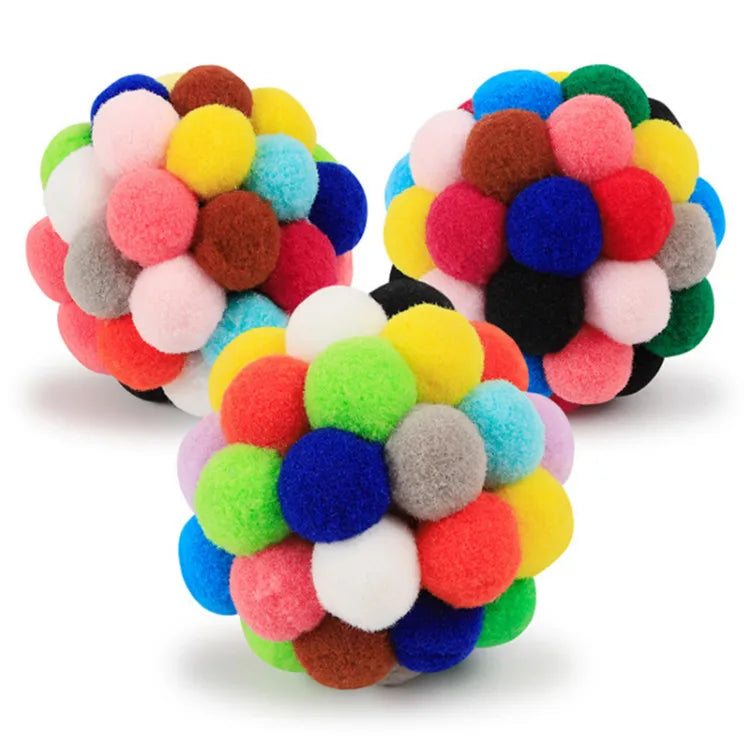 Trumpet 4.5cm With Bell Sounding Colorful Ball Cat Interactive Toy Plush Ball Handmade Elastic Cat Toy Ball