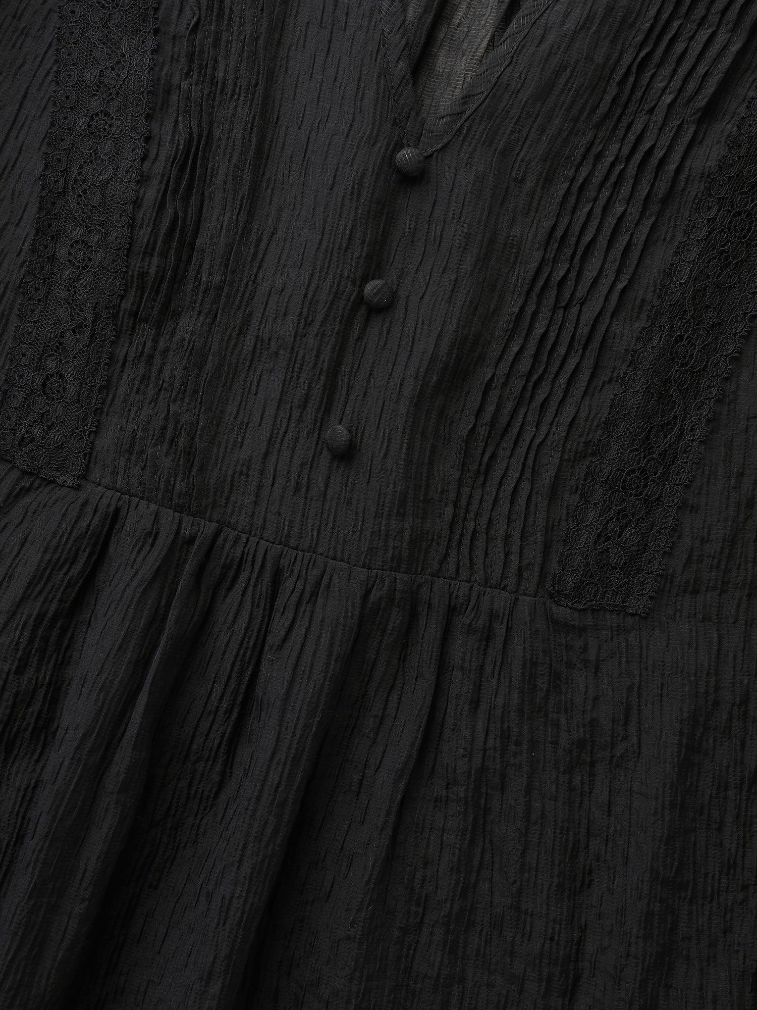 Textured Lace Panel Pleated Blouse