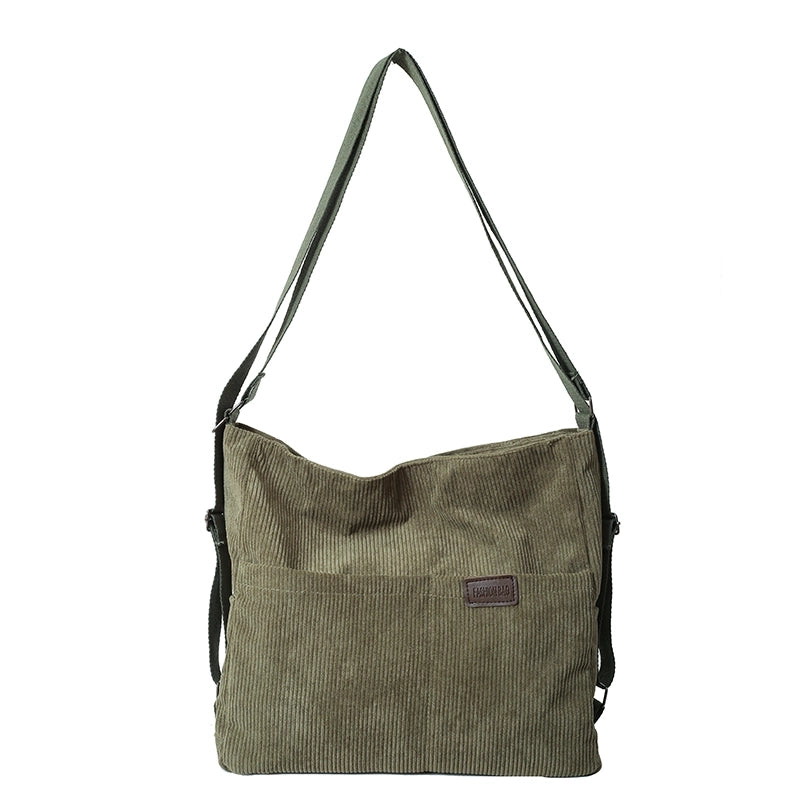 Women's Corduroy Solid Color Classic Style Square Zipper Shoulder Bag
