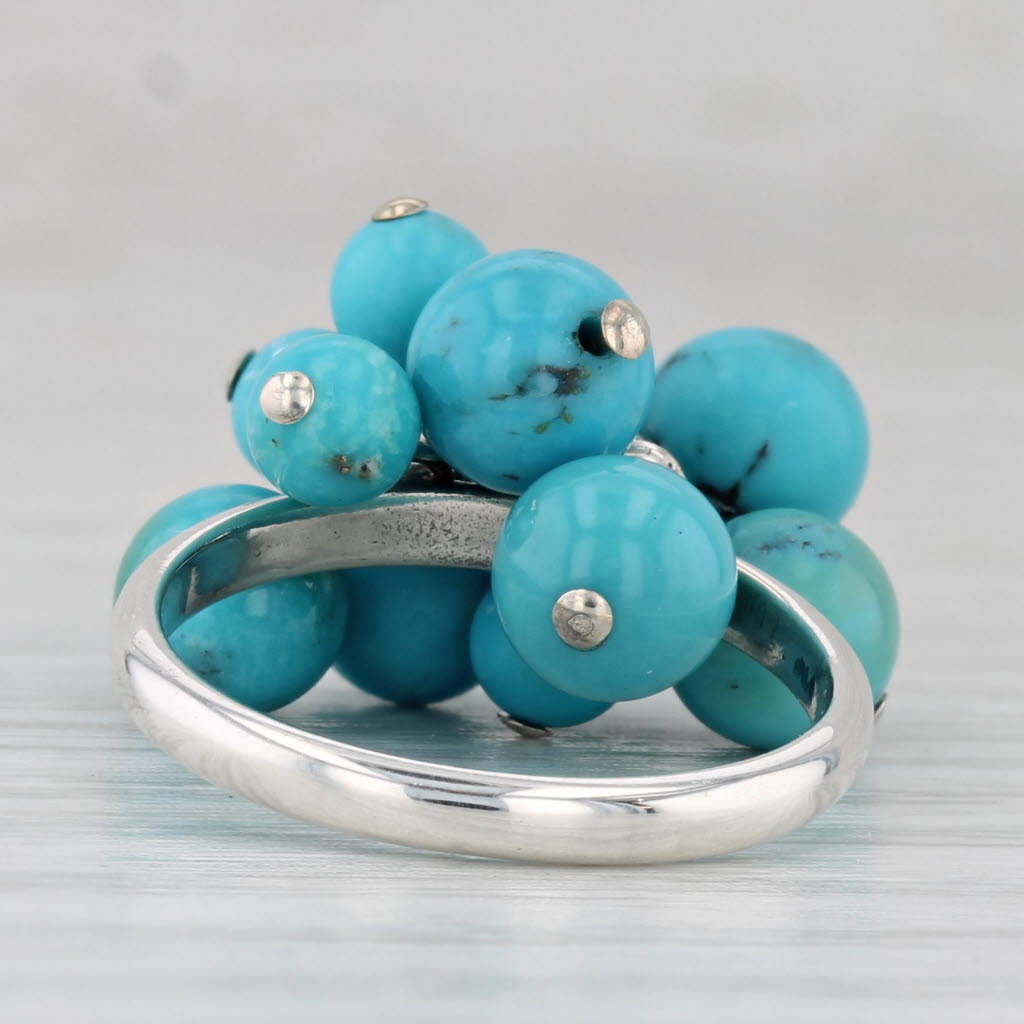 Turquoise Bead Cluster Ring Sterling Silver Size 6 Band Statement