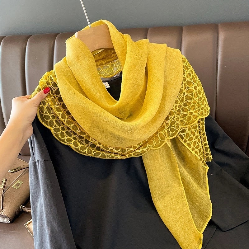 Women's Classic Style Solid Color Voile Patchwork Shawl