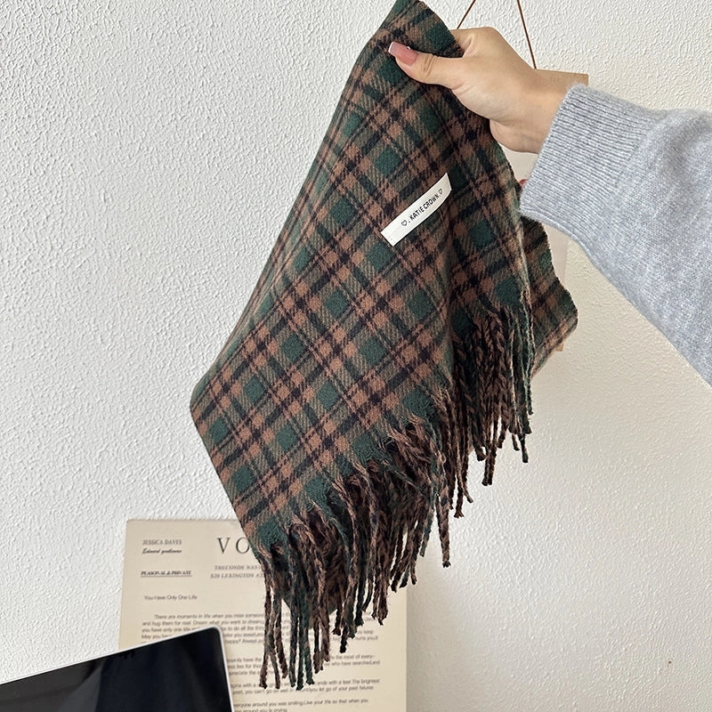 Women's Casual Retro Lattice Cotton Blend Tassel Scarf