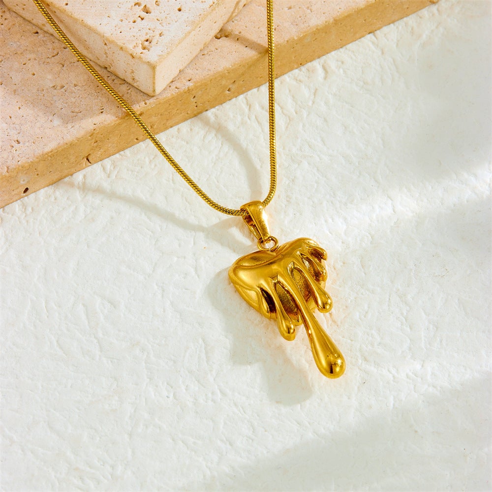 Fashion Retro Gold-Plated Irregular Lava Love Geometric Pendant Snake Bone Chain Stainless Steel Necklace