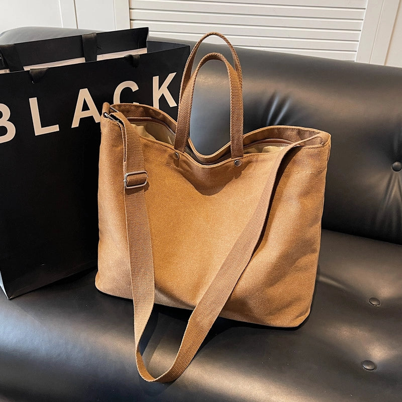 Women's Canvas Solid Color Classic Style Square Zipper Tote Bag