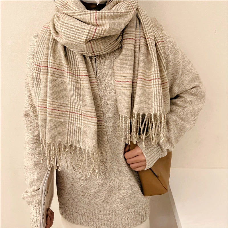 Women's Elegant Plaid Cotton Scarf