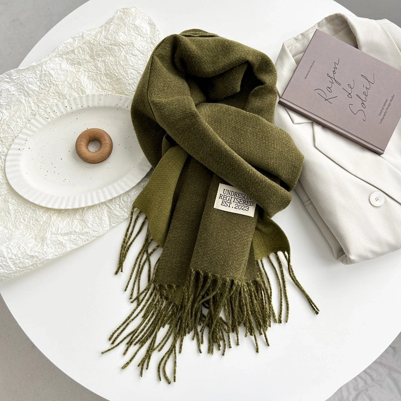 Women's Basic Solid Color Imitation Cashmere Tassel Scarf